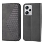 For Xiaomi Redmi Note 12 Pro+ China Cubic Grid Calf Texture Magnetic Leather Phone Case(Black)