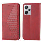 For Xiaomi Redmi Note 12 Pro+ China Cubic Grid Calf Texture Magnetic Leather Phone Case(Red)