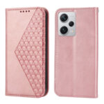 For Xiaomi Redmi Note 12 Pro+ China Cubic Grid Calf Texture Magnetic Leather Phone Case(Rose Gold)