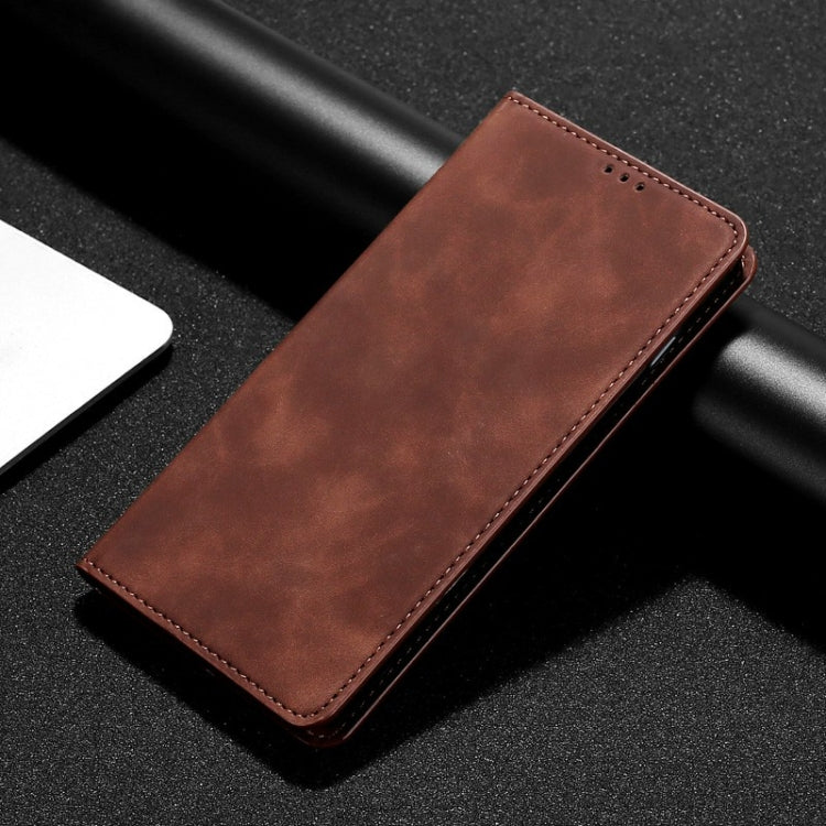 For Xiaomi Redmi Note 12 Pro+ China Skin Feel Magnetic Horizontal Flip Leather Phone Case(Dark Brown)