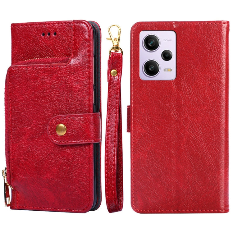 For Xiaomi Redmi Note 12 Pro China Zipper Bag Leather Phone Case(Red)