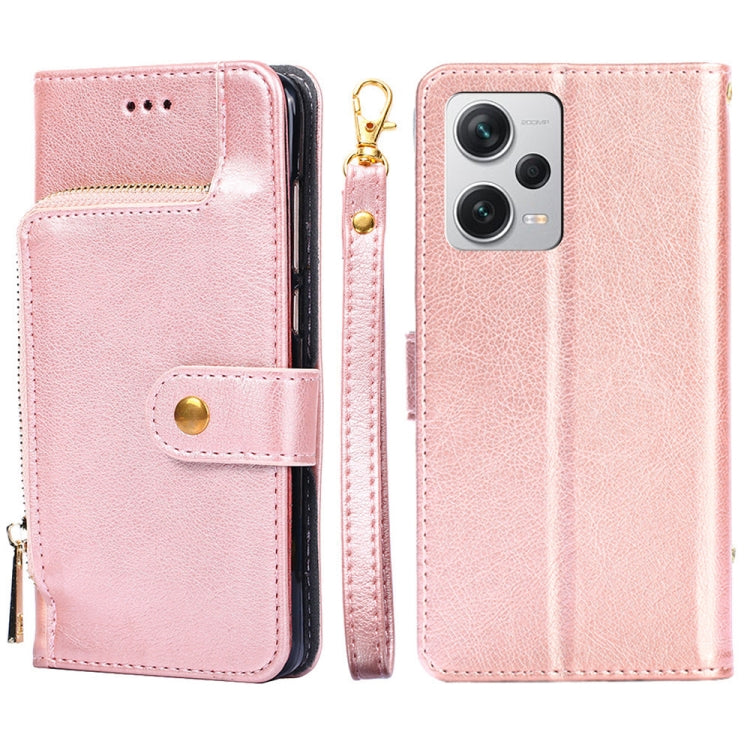 For Xiaomi Redmi Note 12 Pro+ China Zipper Bag Leather Phone Case(Rose Gold)