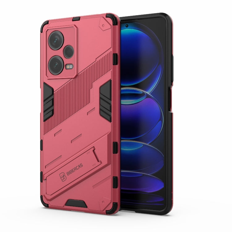 For Xiaomi Redmi Note 12 Pro+ China Punk Armor 2 in 1 PC + TPU Phone Case with Invisible Holder(Light Red)