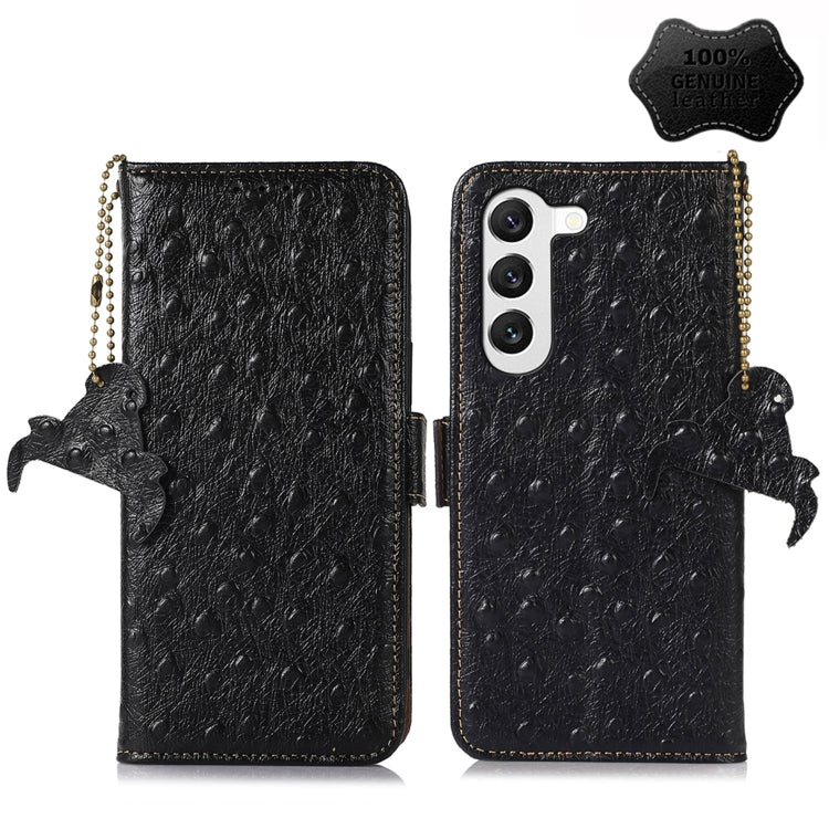 For Samsung Galaxy S23 5G Ostrich Pattern Genuine Leather RFID Phone Case(Black)