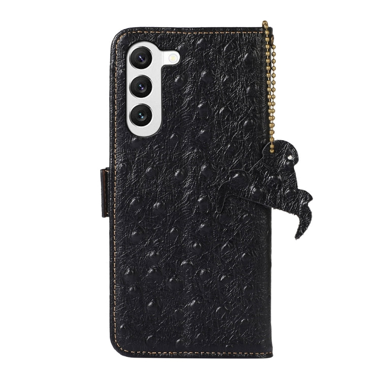 For Samsung Galaxy S23 5G Ostrich Pattern Genuine Leather RFID Phone Case(Black)