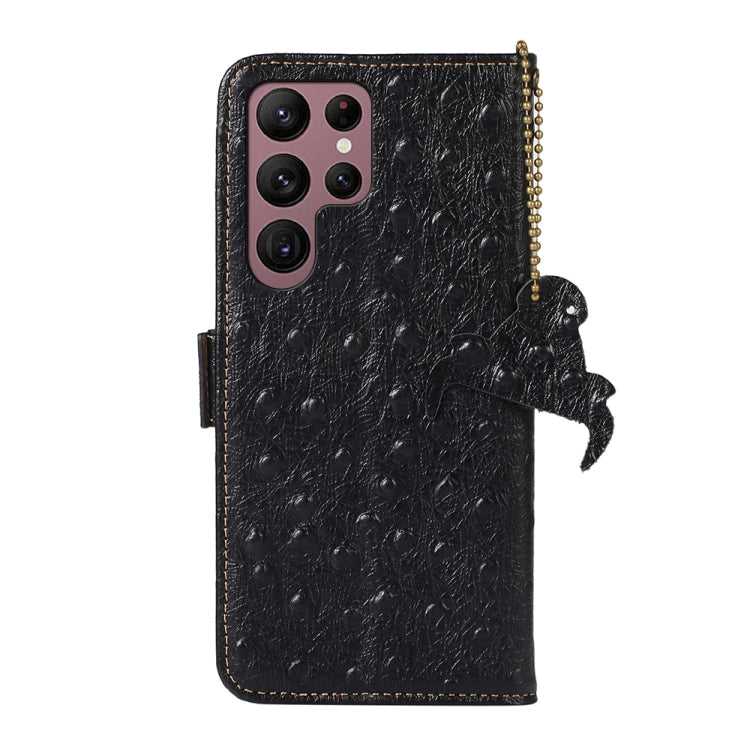 For Samsung Galaxy S23 Ultra 5G Ostrich Pattern Genuine Leather RFID Phone Case(Black)