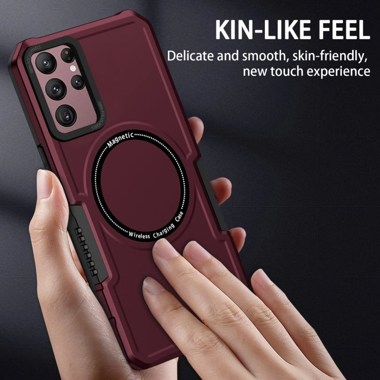 For Samsung Galaxy S22 Ultra 5G MagSafe Shockproof Armor Phone Case(Wine Red)