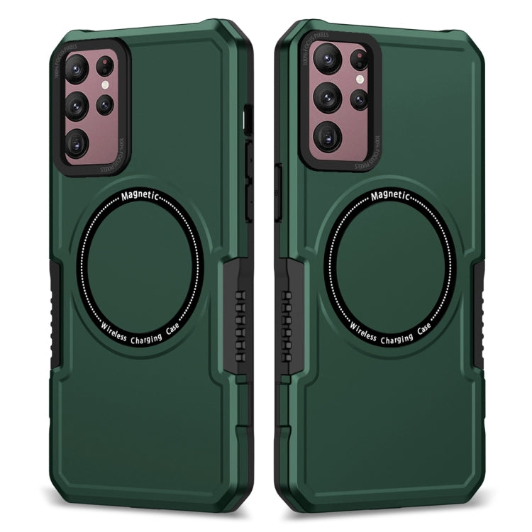 For Samsung Galaxy S22 Ultra 5G MagSafe Shockproof Armor Phone Case(Dark Green)