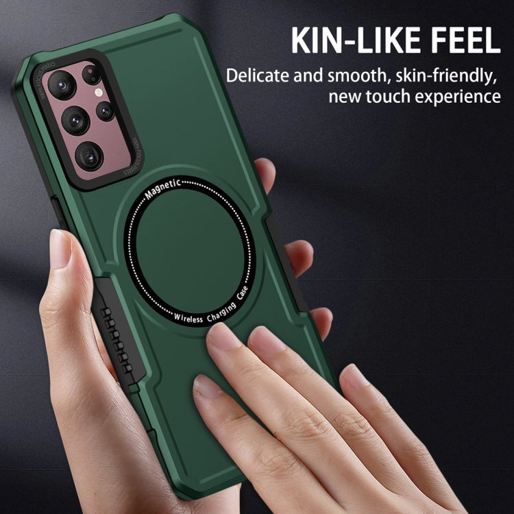 For Samsung Galaxy S22 Ultra 5G MagSafe Shockproof Armor Phone Case(Dark Green)