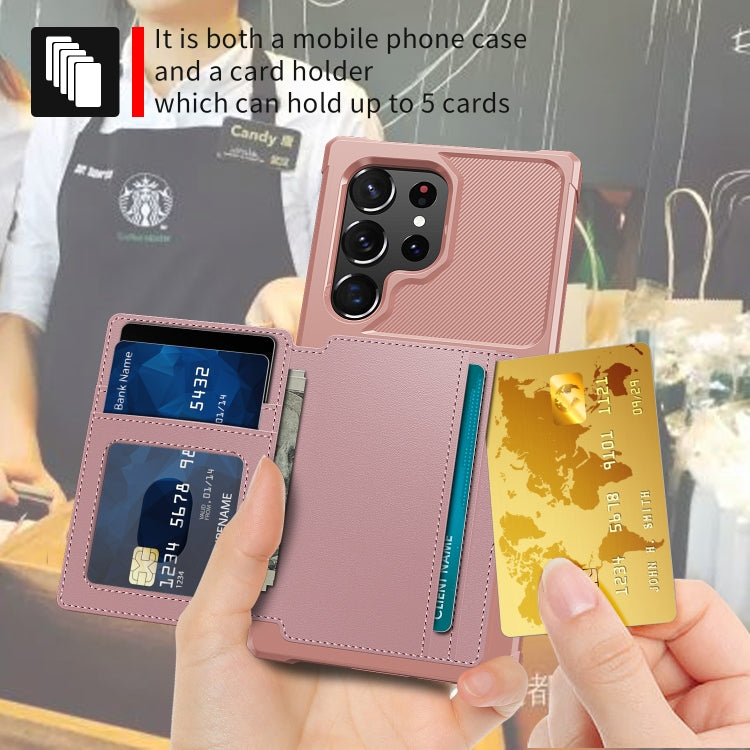 For Samsung Galaxy S23 Ultra 5G Magnetic Wallet Card Bag Leather Phone Case(Rose Gold)