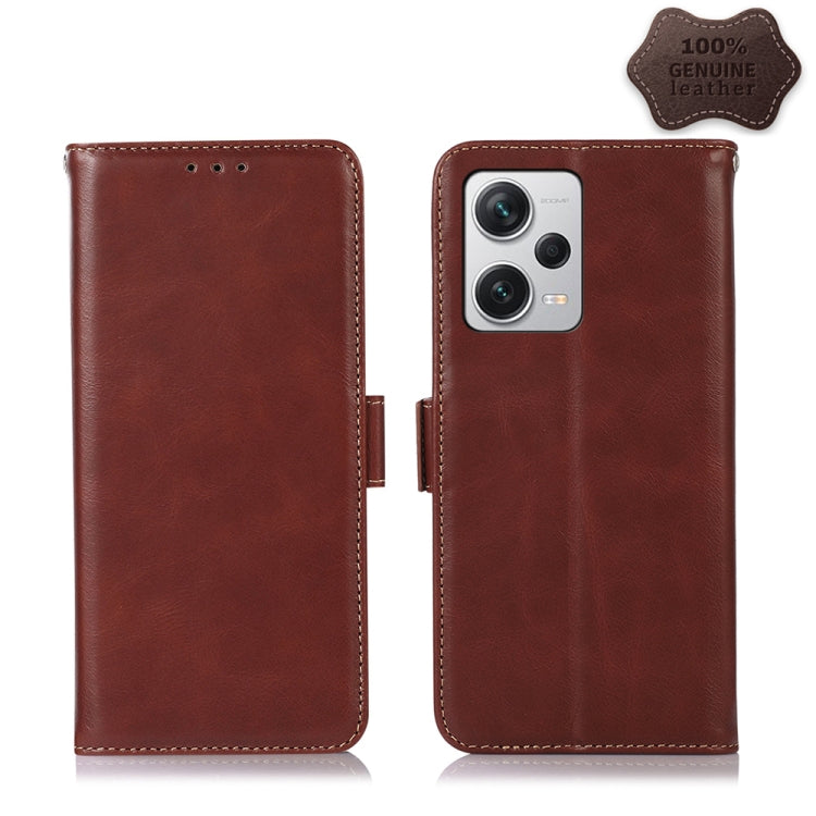 For Xiaomi Redmi Note 12 Pro+ China Magnetic Crazy Horse Texture Genuine Leather RFID Phone Case(Brown)