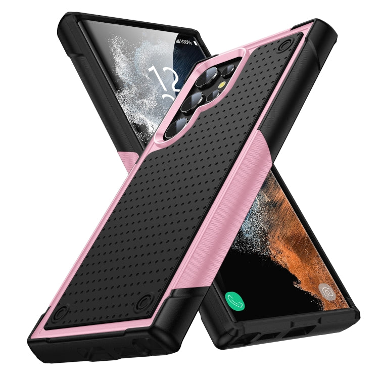 For Samsung Galaxy S22 Ultra 5G PC + TPU Shockproof Protective Phone Case(Pink+Black)