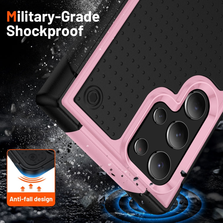 For Samsung Galaxy S22 Ultra 5G PC + TPU Shockproof Protective Phone Case(Pink+Black)