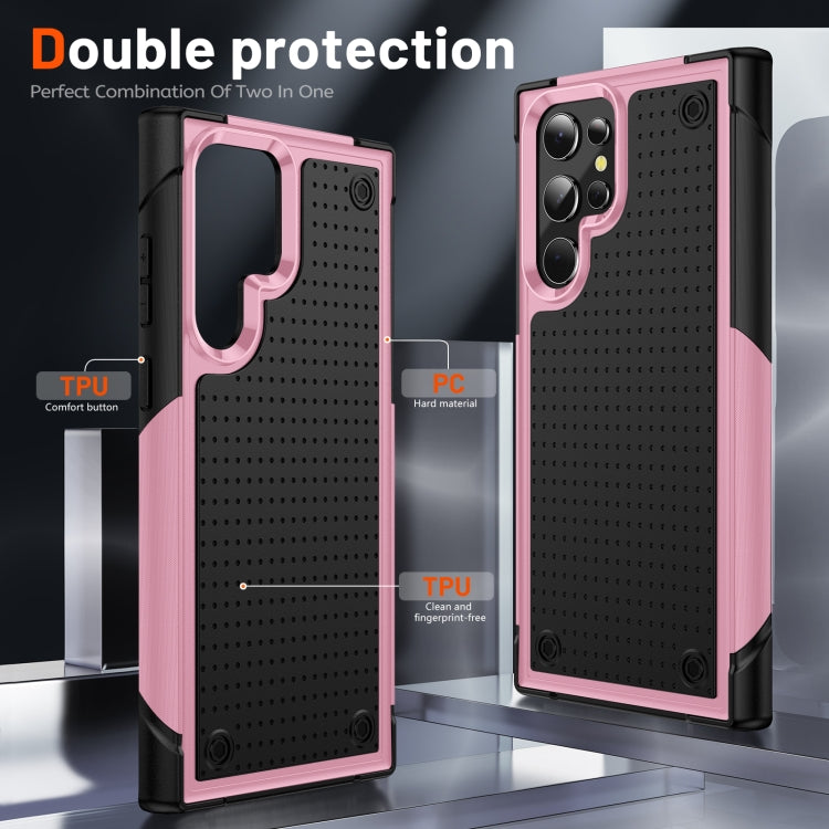 For Samsung Galaxy S22 Ultra 5G PC + TPU Shockproof Protective Phone Case(Pink+Black)