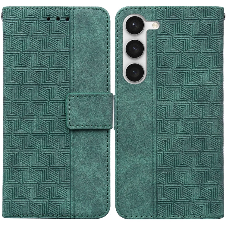 For Samsung Galaxy S23 5G Geometric Embossed Flip Leather Phone Case(Green)