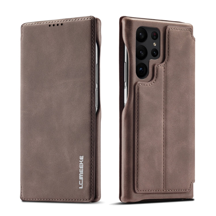 For Samsung Galaxy S23 Ultra 5G LC.IMEEKE Hon Ancient Series Horizontal Flip Leather Phone Case(Coffee)