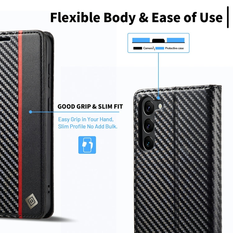 For Samsung Galaxy S23 5G LC.IMEEKE Carbon Fiber PU + TPU Horizontal Flip Leather Phone Case(Vertical Black)