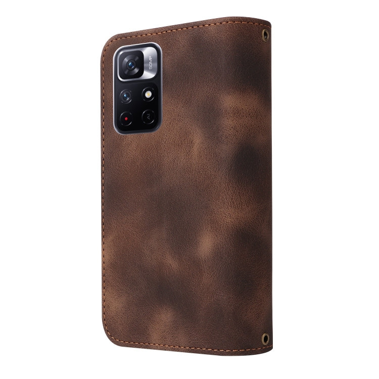 For Xiaomi Redmi Note 11 5G Multifunctional Card Slot Zipper Wallet Leather Phone Case(Brown)