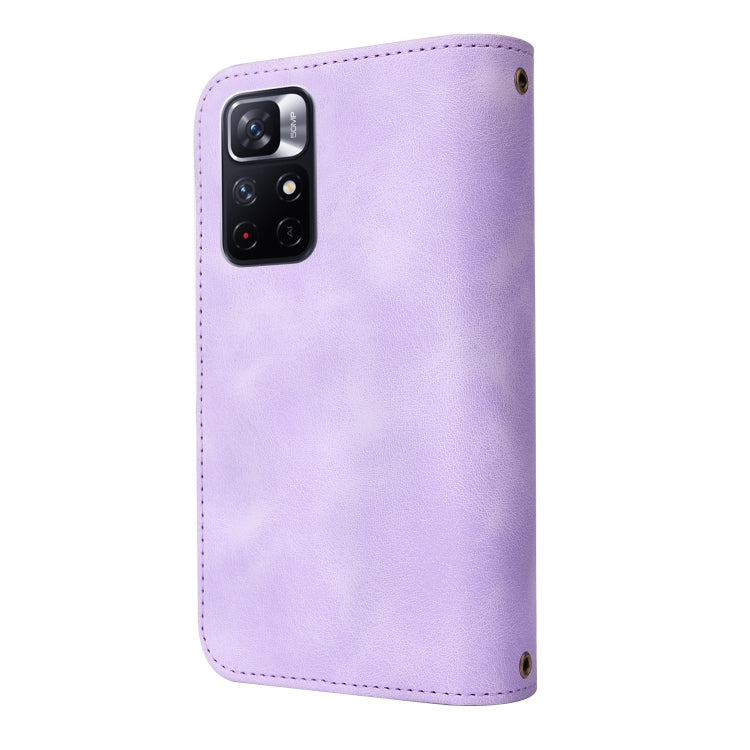 For Xiaomi Redmi Note 11 5G Multifunctional Card Slot Zipper Wallet Leather Phone Case(Purple)