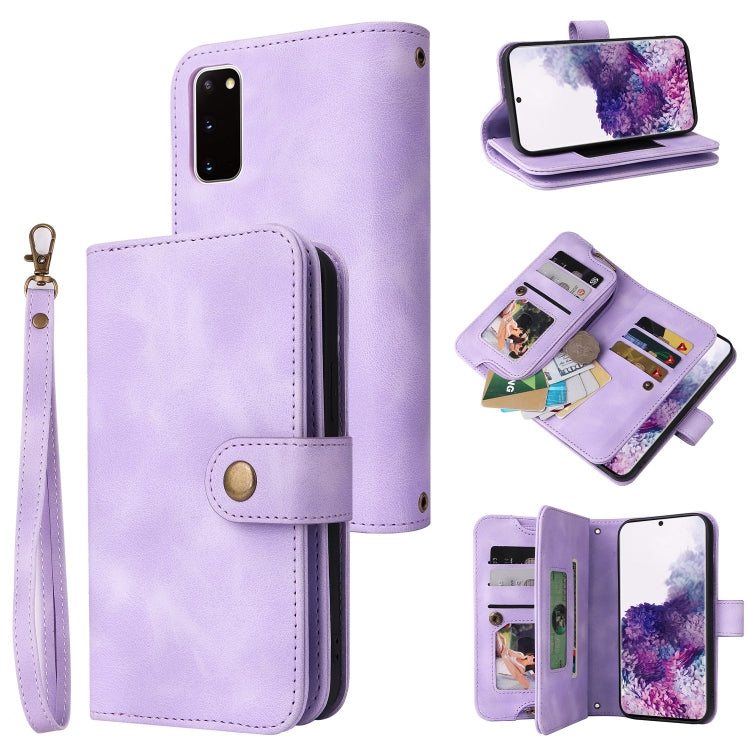 For Samsung Galaxy S20 Multifunctional Card Slot Zipper Wallet Leather Phone Case(Purple)