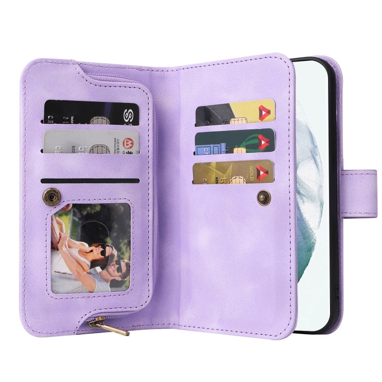 For Samsung Galaxy S22 Ultra 5G Multifunctional Card Slot Zipper Wallet Leather Phone Case(Purple)