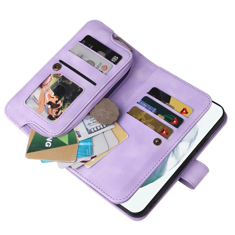 For Samsung Galaxy S22 Ultra 5G Multifunctional Card Slot Zipper Wallet Leather Phone Case(Purple)