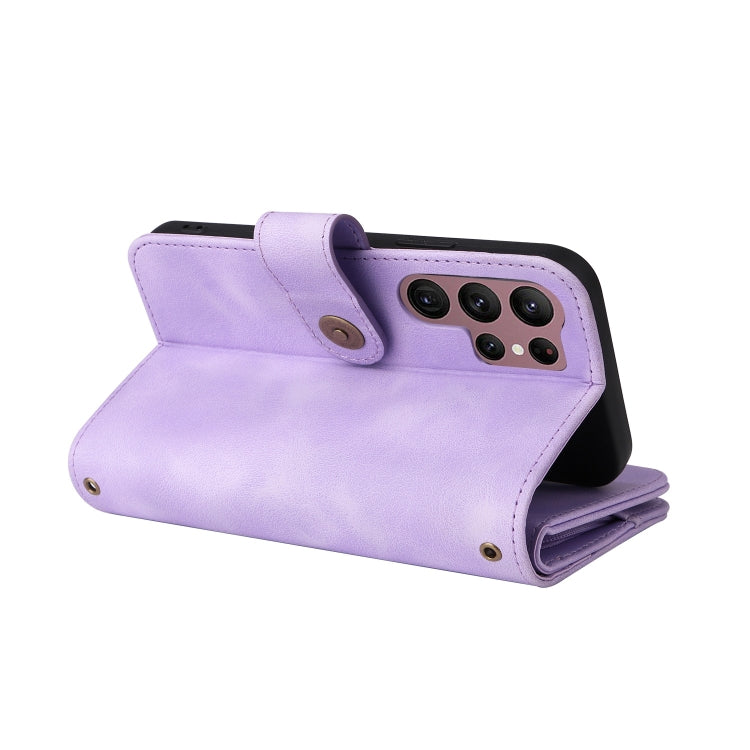 For Samsung Galaxy S22 Ultra 5G Multifunctional Card Slot Zipper Wallet Leather Phone Case(Purple)