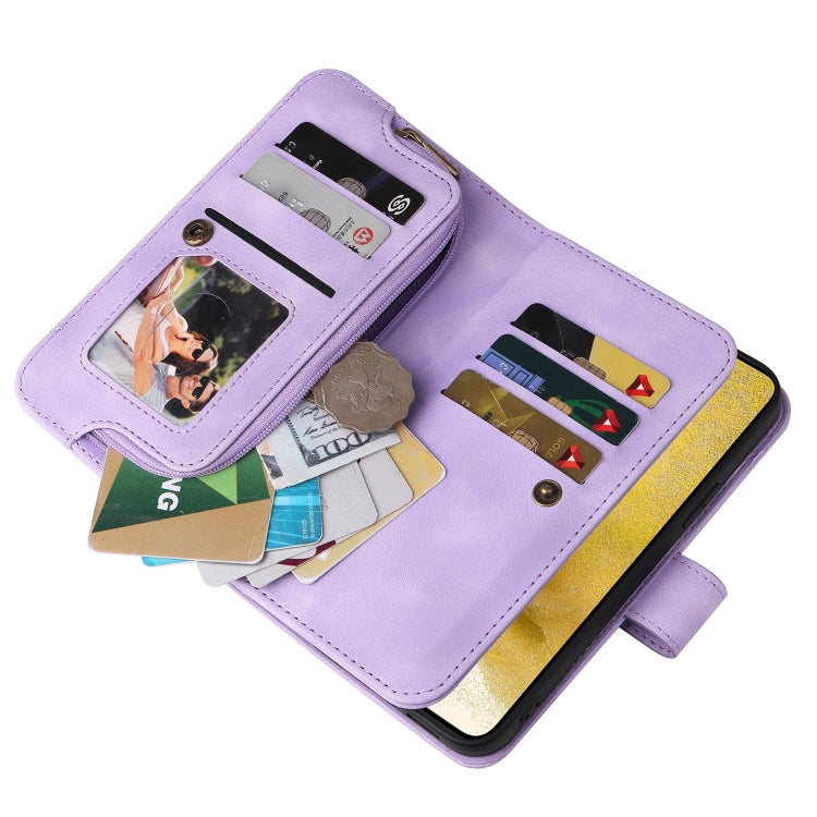 For Samsung Galaxy S23 5G Multifunctional Card Slot Zipper Wallet Leather Phone Case(Purple)