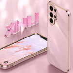 For Samsung Galaxy S22 Ultra 5G XINLI Straight Edge 6D Electroplate TPU Phone Case(Pink)