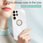 For Samsung Galaxy S23 Ultra 5G XINLI Straight Edge 6D Electroplate TPU Phone Case with Ring Holder(Cherry Purple)