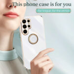 For Samsung Galaxy S22 Ultra 5G XINLI Straight Edge 6D Electroplate TPU Phone Case with Ring Holder(Cherry Purple)