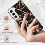 For Samsung Galaxy S23 5G Splicing Marble Flower IMD TPU Phone Case(Black Flower)