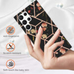 For Samsung Galaxy S23 Ultra 5G Splicing Marble Flower IMD TPU Phone Case(Black Flower)