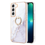 For Samsung Galaxy S23 5G Electroplating Marble IMD TPU Phone Case with Ring Holder(White 006)