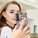 For Samsung Galaxy S23+ 5G Flowers and Plants Series IMD TPU Phone Case with Ring Holder(Purple Peony)