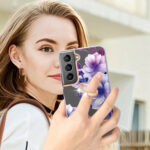 For Samsung Galaxy S23+ 5G Flowers and Plants Series IMD TPU Phone Case with Ring Holder(Purple Begonia)