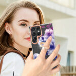 For Samsung Galaxy S23 Ultra 5G Flowers and Plants Series IMD TPU Phone Case with Ring Holder(Purple Begonia)