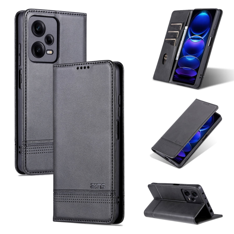 For Xiaomi Redmi Note 12 Pro China / Note 12 Pro+ China AZNS Magnetic Calf Texture Flip Leather Phone Case(Black)