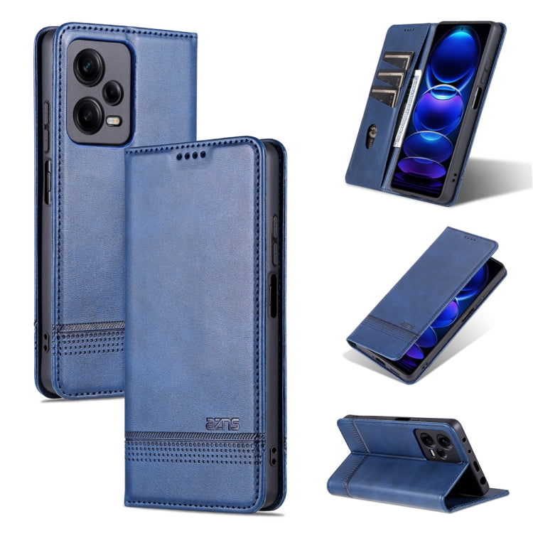 For Xiaomi Redmi Note 12 Pro China / Note 12 Pro+ China AZNS Magnetic Calf Texture Flip Leather Phone Case(Dark Blue)