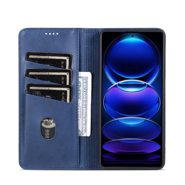 For Xiaomi Redmi Note 12 Pro China / Note 12 Pro+ China AZNS Magnetic Calf Texture Flip Leather Phone Case(Dark Blue)