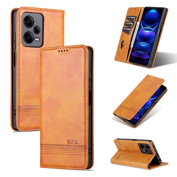 For Xiaomi Redmi Note 12 Pro China / Note 12 Pro+ China AZNS Magnetic Calf Texture Flip Leather Phone Case(Light Brown)