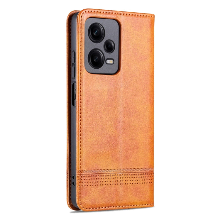 For Xiaomi Redmi Note 12 Pro China / Note 12 Pro+ China AZNS Magnetic Calf Texture Flip Leather Phone Case(Light Brown)