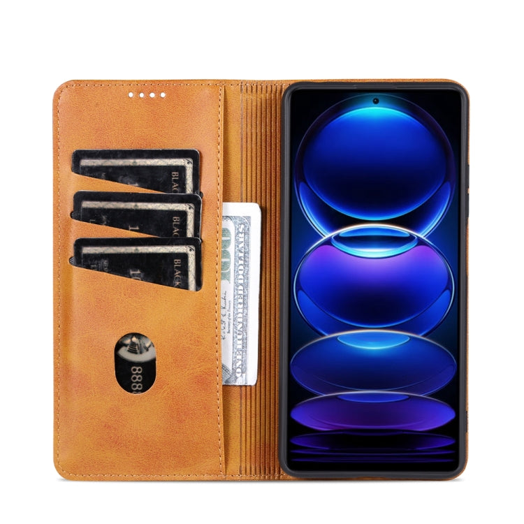 For Xiaomi Redmi Note 12 Pro China / Note 12 Pro+ China AZNS Magnetic Calf Texture Flip Leather Phone Case(Light Brown)