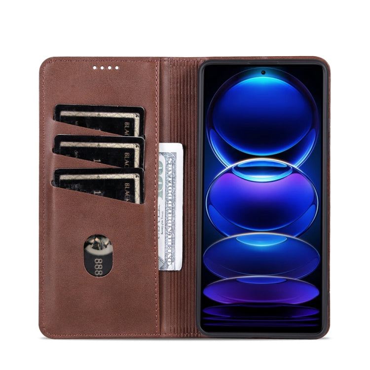 For Xiaomi Redmi Note 12 Pro China / Note 12 Pro+ China AZNS Magnetic Calf Texture Flip Leather Phone Case(Dark Brown)