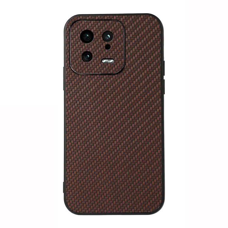 For Xiaomi 13 Accurate Hole Carbon Fiber Texture PU Phone Case(Brown)