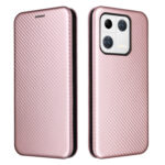 For Xiaomi 13 Pro Global Carbon Fiber Texture Horizontal Flip PU Phone Case(Pink)