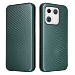 For Xiaomi 13 Pro Global Carbon Fiber Texture Horizontal Flip PU Phone Case(Green)