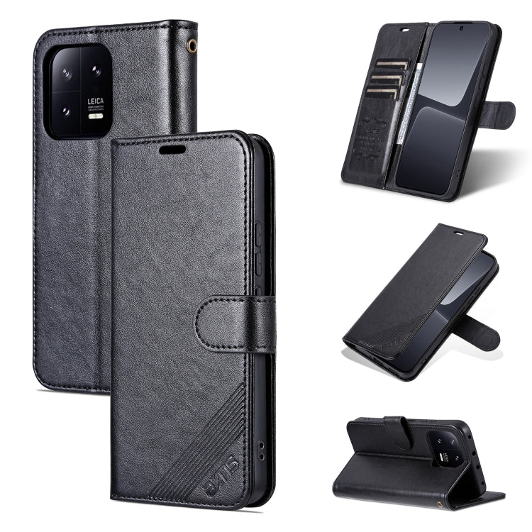 For Xiaomi 13 Pro AZNS Sheepskin Texture Flip Leather Phone Case(Black)