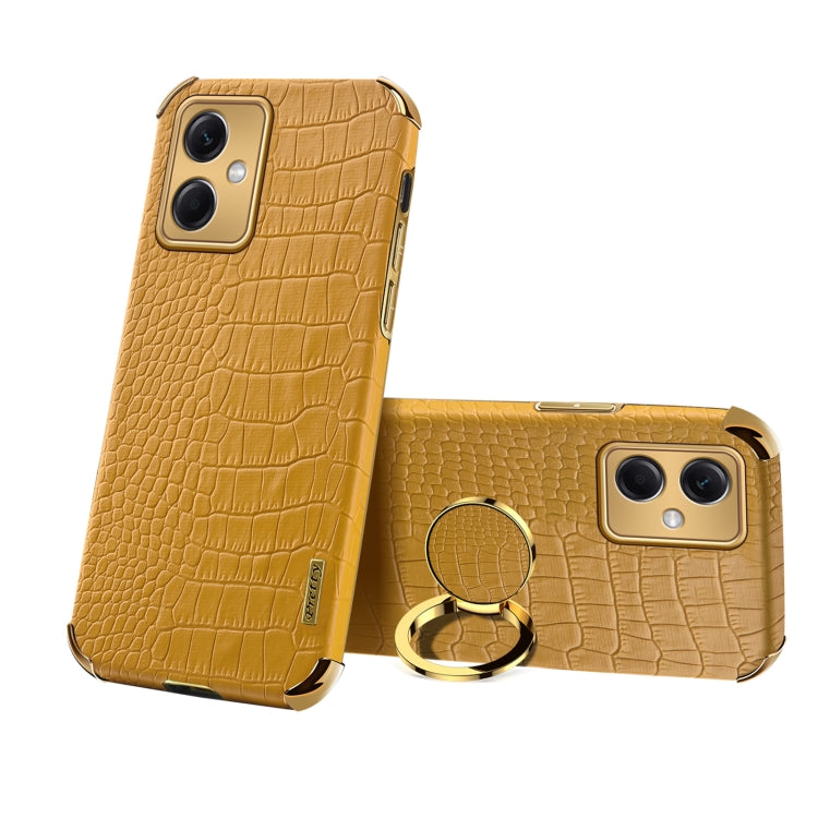 For Xiaomi Redmi Note 12 China 6D Electroplating Crocodile Texture Phone Case With Holder(Brown)