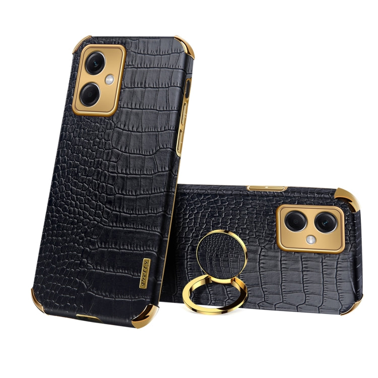 For Xiaomi Redmi Note 12 China 6D Electroplating Crocodile Texture Phone Case With Holder(Black)